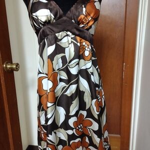 Others Follow Brown and Orange Floral Midi Dress